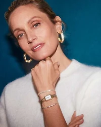 Holland Gold Hoop Earrings White CZ