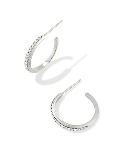 0.24 ct Ines 14k White Gold Pave Small Hoop Earrings Diamond