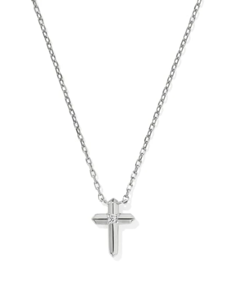 Tiny Cross 14k Yellow Gold Pendant Necklace White Diamond