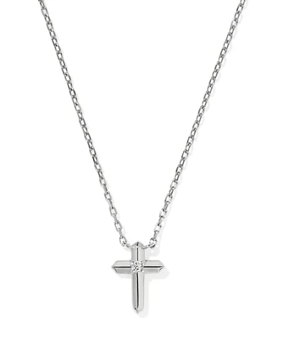 Tiny Cross 14k Yellow Gold Pendant Necklace White Diamond