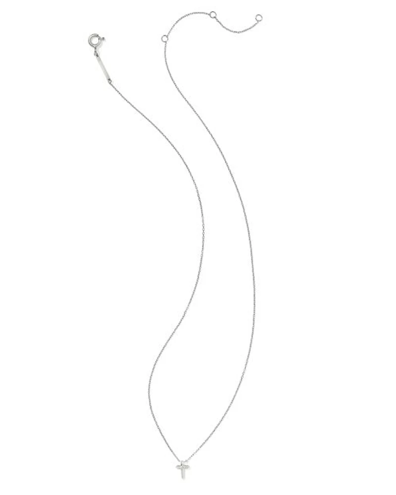 Tiny Cross 14k Yellow Gold Pendant Necklace White Diamond