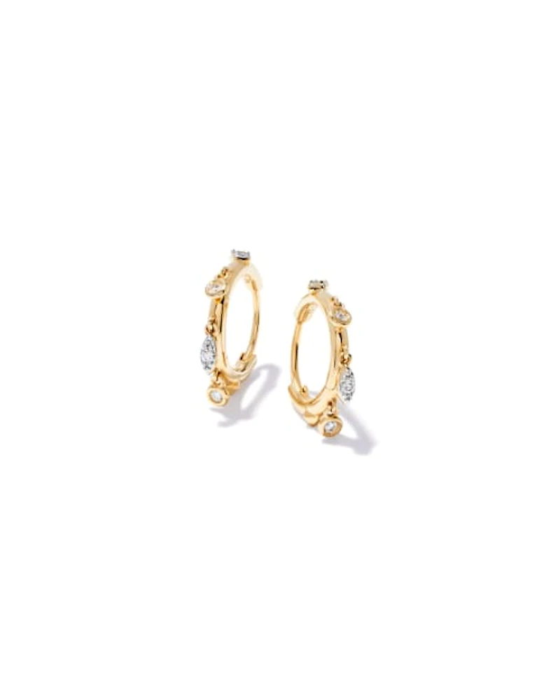 0.14 ct Willow 14k Yellow Gold Huggie Earrings in White Diamond