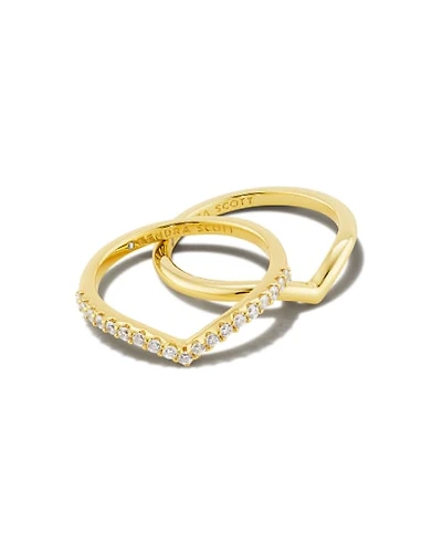Wishbone Gold Ring Set White CZ
