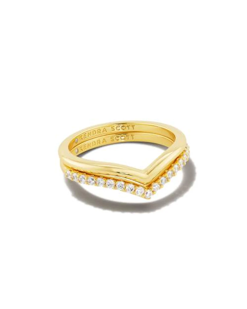 Wishbone Gold Ring Set White CZ