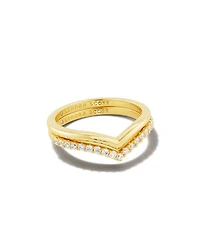 Wishbone Gold Ring Set White CZ