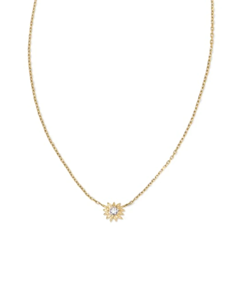 Tiny Flower 14k White Gold Pendant Necklace Diamond