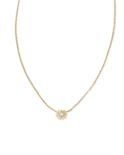 Tiny Flower 14k White Gold Pendant Necklace Diamond