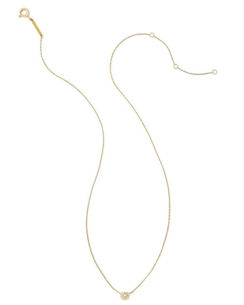 Tiny Flower 14k White Gold Pendant Necklace Diamond