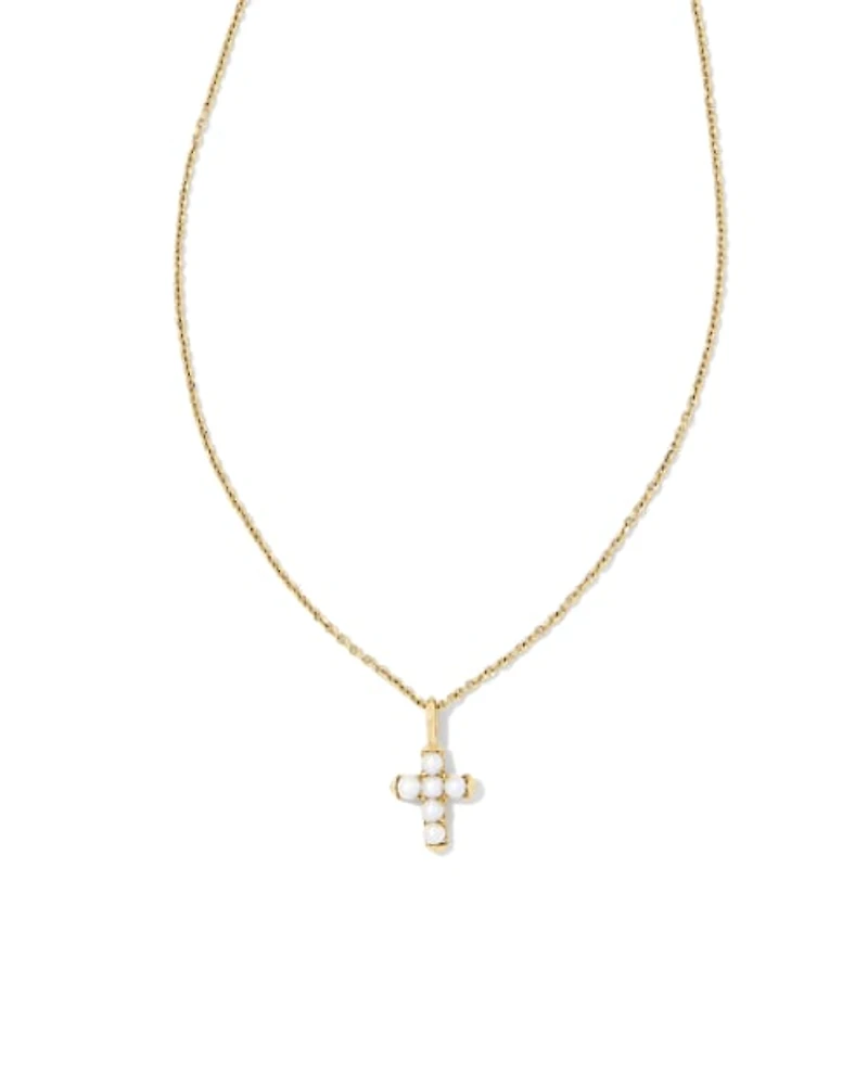 Pearl 14k Gold Cross Pendant Necklace Freshwater Cultured