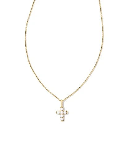 Pearl 14k Yellow Gold Cross Pendant Necklace Freshwater Cultured