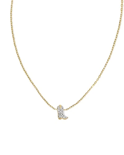 Tiny Cowboy Boot 14k Yellow Gold Pendant Necklace White Diamond