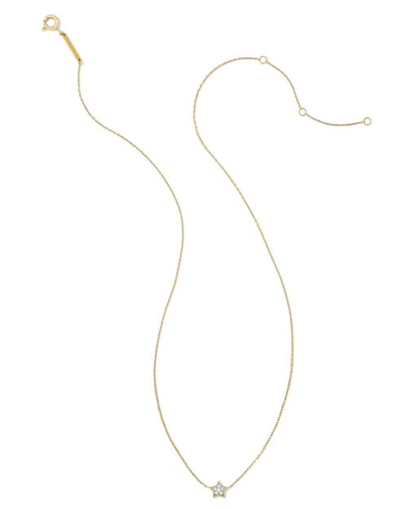 Tiny Star 14k Yellow Gold Pendant Necklace in White Diamond
