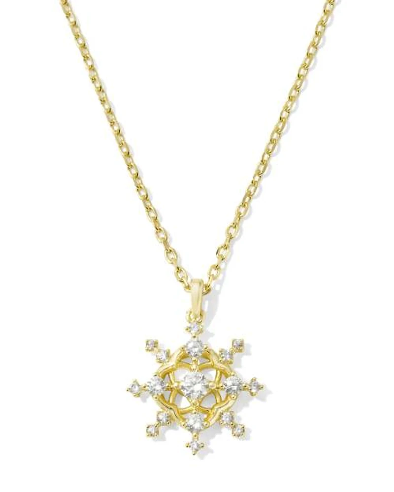 Snow Crystal Gold Short Pendant Necklace in White CZ