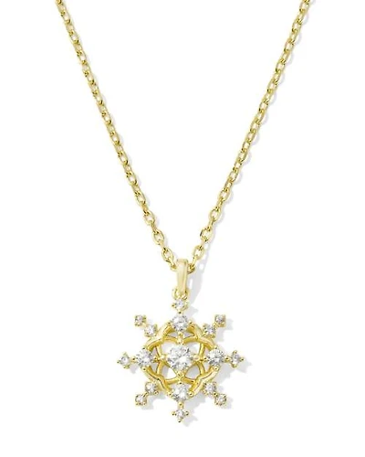 Snow Crystal Gold Short Pendant Necklace in White CZ