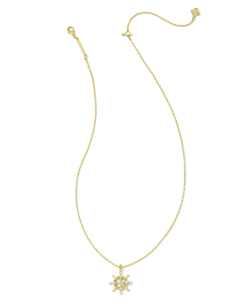 Snow Crystal Gold Short Pendant Necklace in White CZ