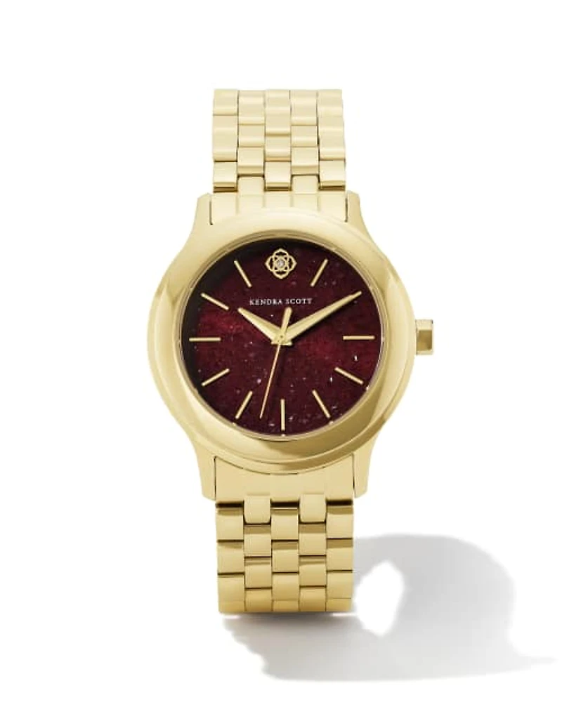 Alex Gold Tone Stainless Steel 35mm Watch in Burgundy Quartz