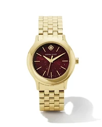 Alex Gold Tone Stainless Steel 35mm Watch in Burgundy Quartz