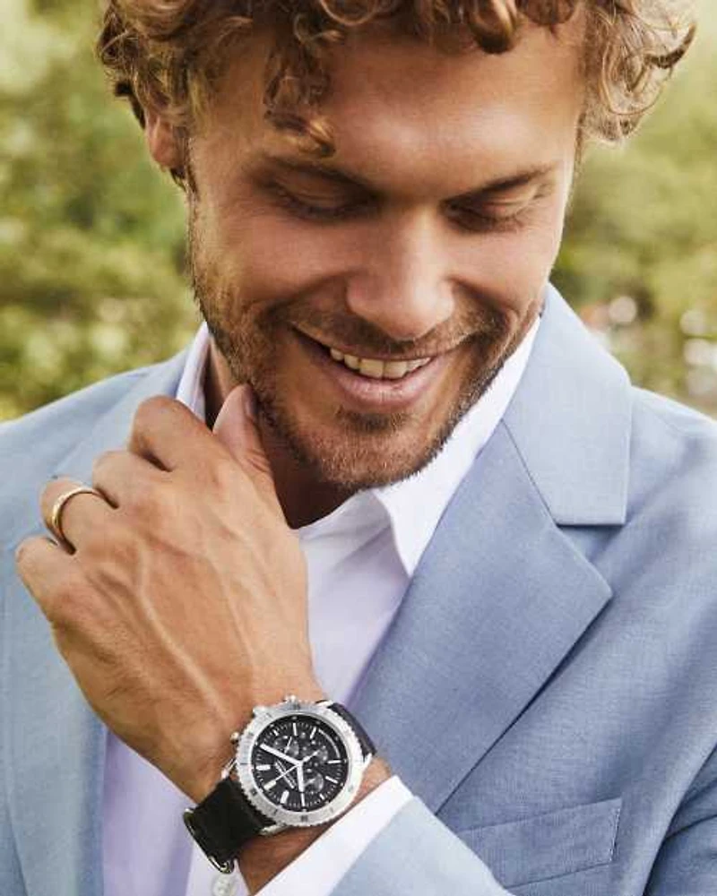 Grey 44mm Chronograph Watch in Black Stainless Steel