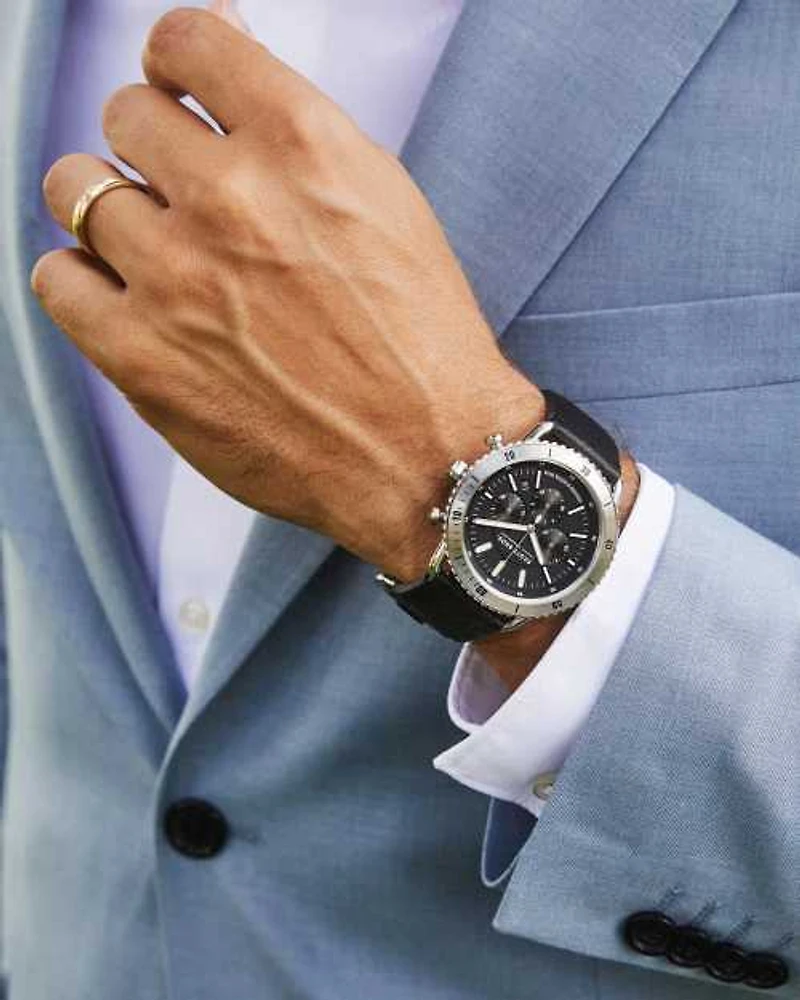 Grey 44mm Chronograph Watch in Black Stainless Steel