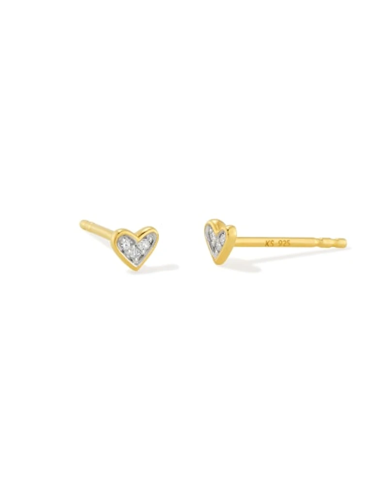 Tiny Ari Heart 18k Gold Vermeil Diamond Stud Earrings