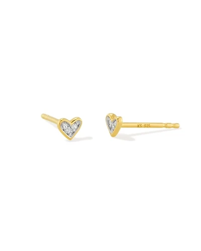 Tiny Ari Heart 18k Gold Vermeil Diamond Stud Earrings