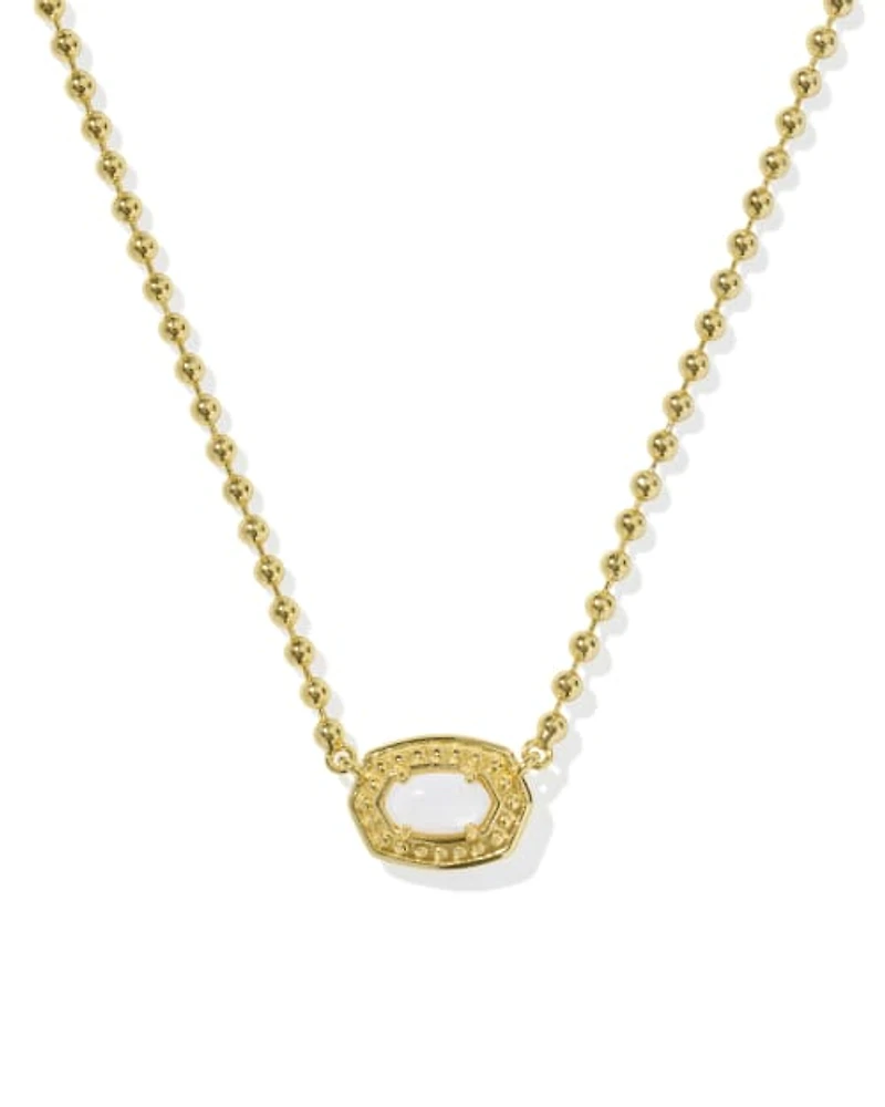 Emilie Gold Beaded Frame Short Pendant Necklace White Mother-of-Pearl