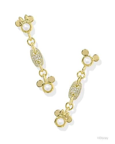 Disney | Kendra Scott Gold Mickey Mouse and Minnie Mouse Crystal Linear Earrings in White Mix