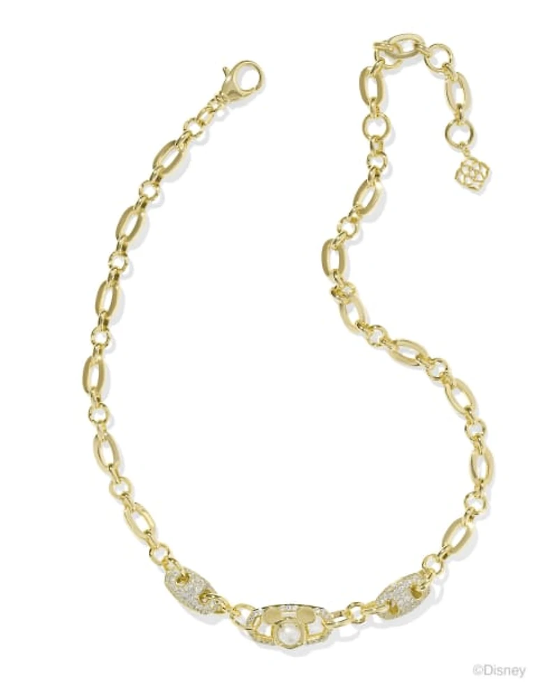 Disney | Kendra Scott Silver Mickey Mouse Crystal Chain Necklace Iridescent White Mix