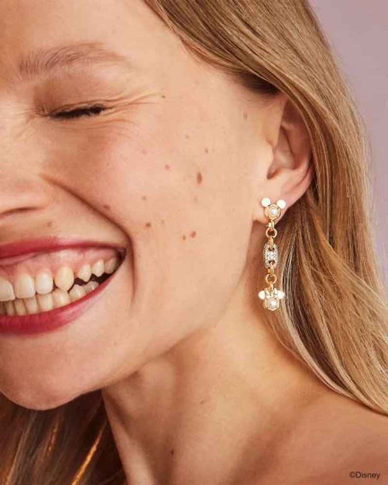 Disney | Kendra Scott Gold Mickey Mouse and Minnie Mouse Crystal Linear Earrings in White Mix
