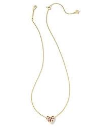 Holland Gold Heart Short Pendant Necklace in Pink Crystal