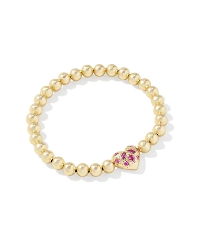Holland Gold Heart Stretch Bracelet in Pink Crystal