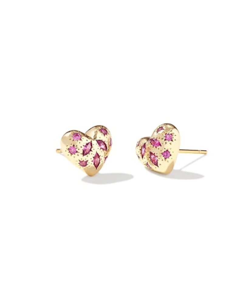 Holland Gold Heart Stud Earrings White CZ