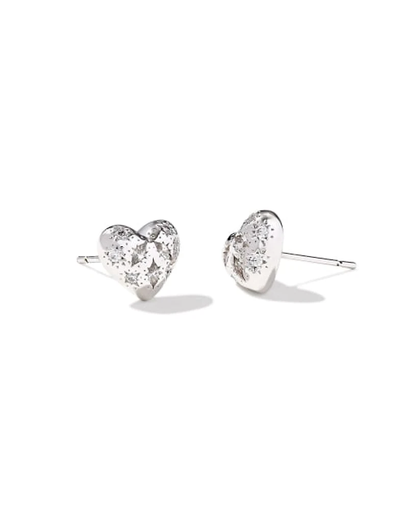 Holland Silver Heart Stud Earrings in White CZ