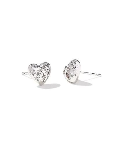 Holland Silver Heart Stud Earrings in White CZ