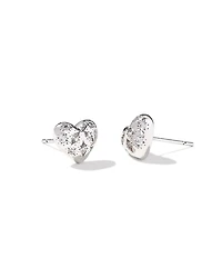 Holland Silver Heart Stud Earrings in White CZ