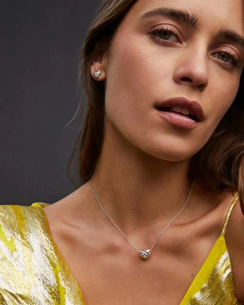 Holland Silver Heart Short Pendant Necklace in White CZ