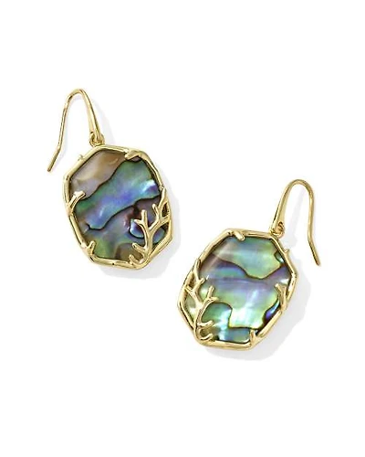 Daphne Gold Coral Frame Drop Earrings Rose Quartz