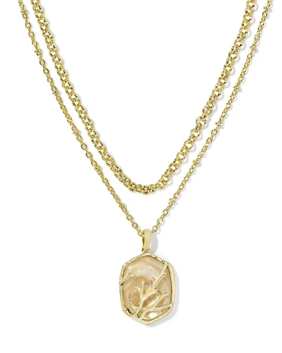 Daphne Gold Coral Frame Multi Strand Necklace Rose Quartz