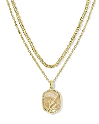 Daphne Gold Coral Frame Multi Strand Necklace Rose Quartz