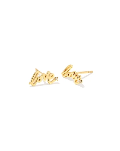 Love Script 18k Gold Vermeil Stud Earrings White Sapphire