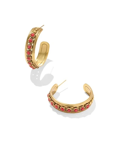 Ida Vintage Gold Hoop Earrings in Bronze Veined Red Magnesite