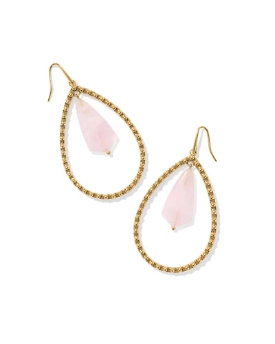 Rumer Vintage Gold Stone Open Frame Earrings in Rose Quartz