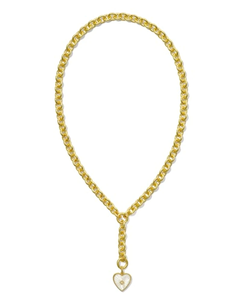 Adalynn 18k Gold Vermeil Heart Y Necklace in Ivory Mother-of-Pearl