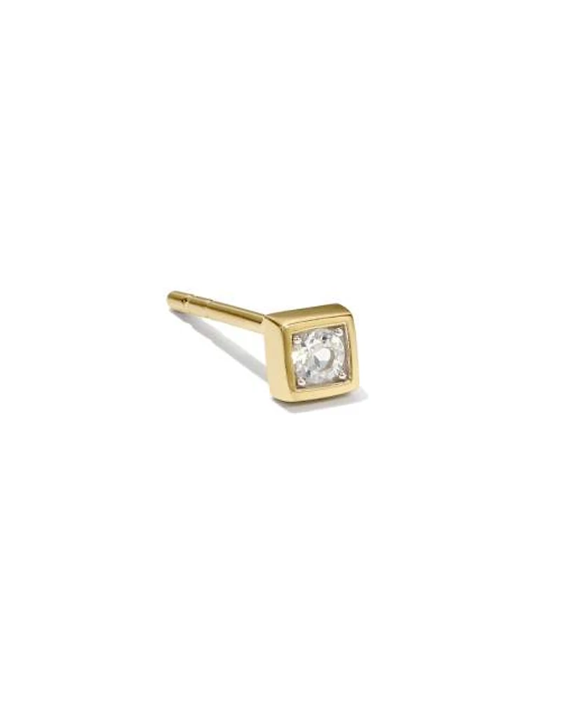 Maia 18k Gold Vermeil Square Bezel Single Stud Earring White Topaz