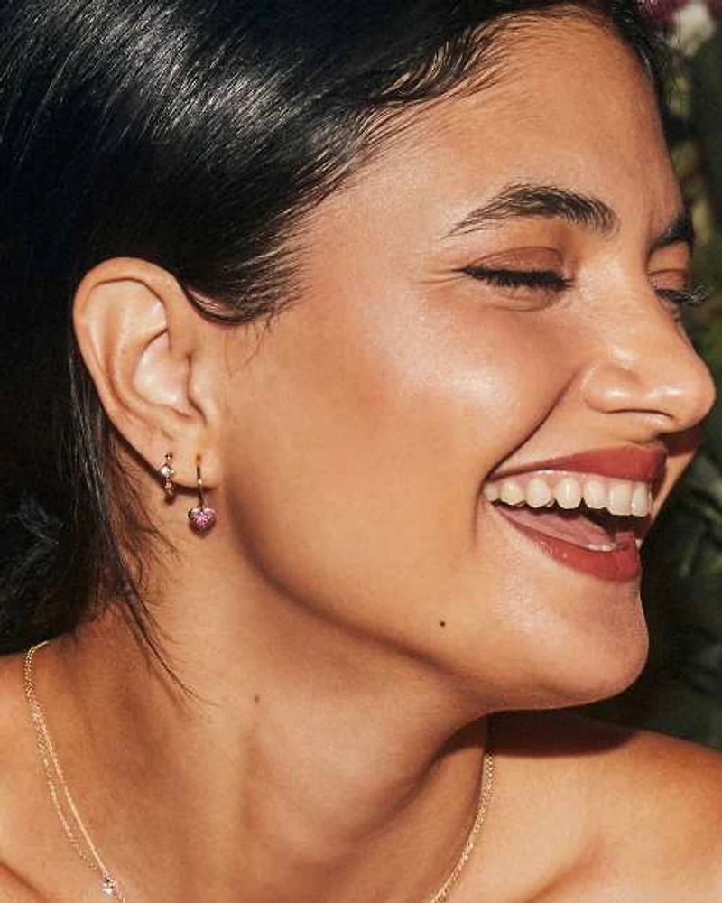 Madeline 14k Yellow Gold Huggie Earrings in Ruby