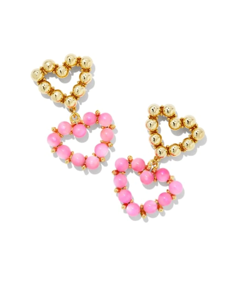 Ashton Gold Heart Drop Earrings Red Glass