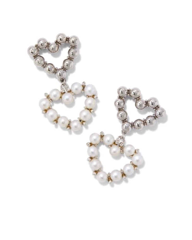 Ashton Silver Heart Drop Earrings in Freshwater Cultured Pearl