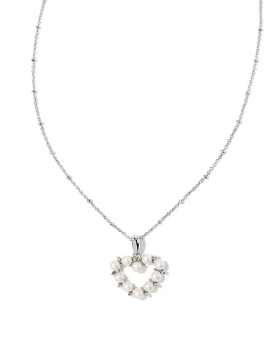 Ashton Silver Heart Short Pendant Necklace in Freshwater Cultured Pearl