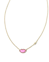 Lips Gold Pendant Necklace Hot Pink Mother-of-Pearl