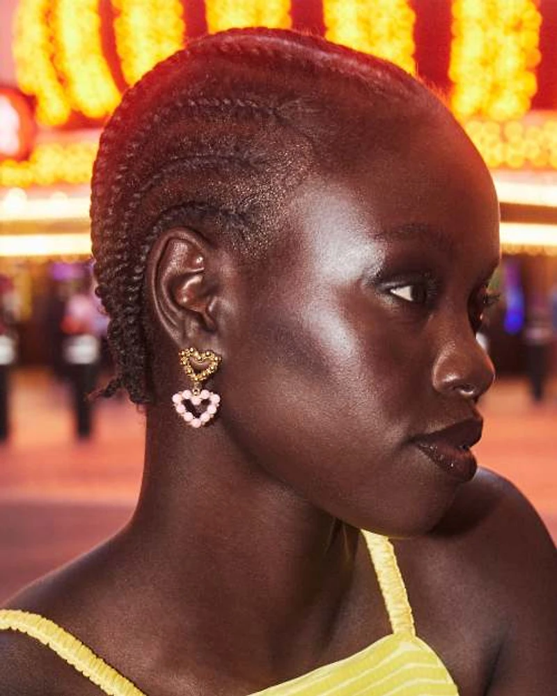 Ashton Gold Heart Drop Earrings Red Glass